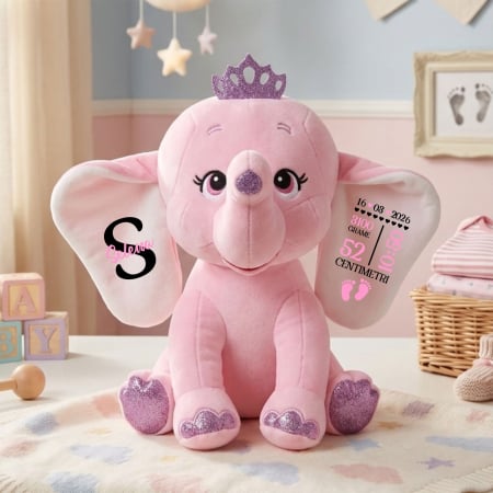 Mascote de pluș - Elefant plus Roz 23 cm Personalizat PLUS5