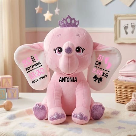 Mascote de pluș - Elefant plus Roz 23 cm Personalizat PLUS6