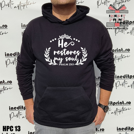 Hanorace personalizate creștine - Hanorac He restores my soul HPC13