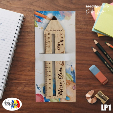 Instrumente de scris - Liniar personalizat nume + cartonas decorativ LP1