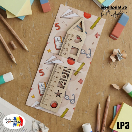 Instrumente de scris - Liniar personalizat nume + cartonas decorativ LP3