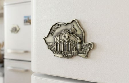 Suveniruri Romania - Magnet metalic Manastirea Cozia bronz SVR150