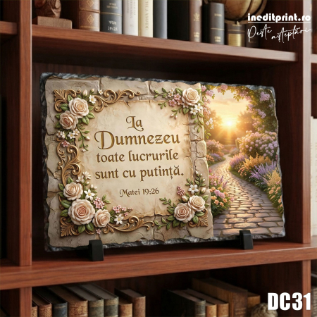 Decoratiuni - Placa de ardezie decorativa Matei 19:26 - DC31