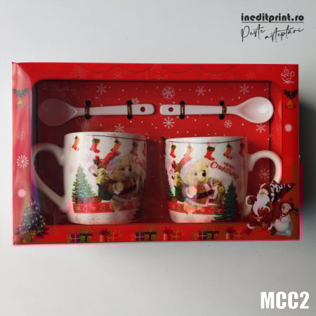 Căni - Set 2 cani de Craciun cu lingurite MCC2
