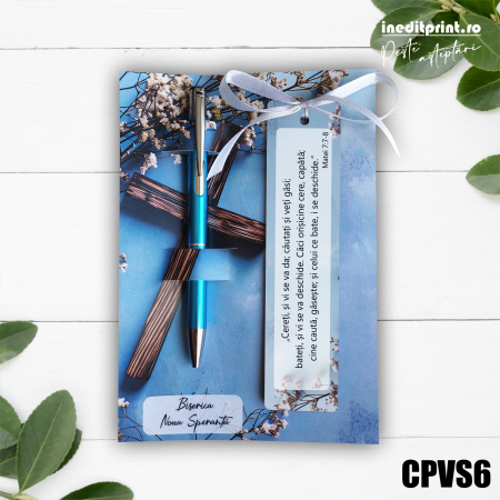 Instrumente de scris - Set Pix + Cartonas + Semn de carte personalizat Cruce CPVS6