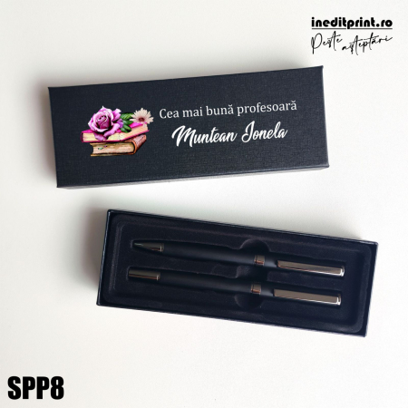 Ziua Armatei - Set pixuri in cutie personalizata - profesori, Set 2 Pixuri Okonel-Negru SPP8