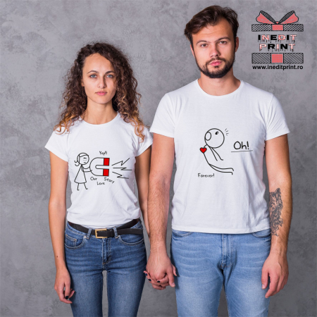 Tricouri pentru cupluri - Set tricouri LOVE STORY TPS3