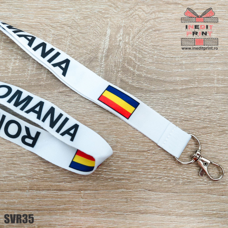 Decorațiuni - Șnur textil cu carabinieră ”ROMÂNIA” SVR35