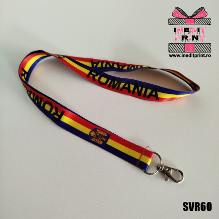 Brelocuri - Șnur textil cu carabinieră tricolor Romania SVR60