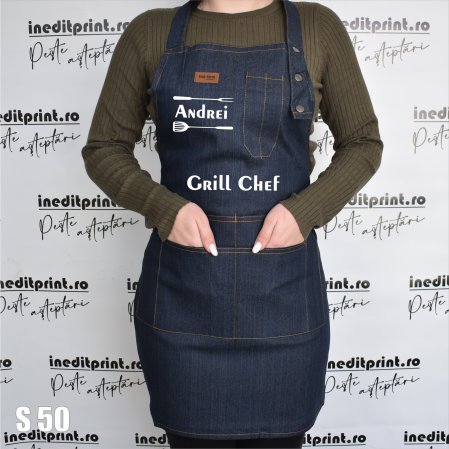 Șorțuri - Sort jeans personalizat Grill Chef S50