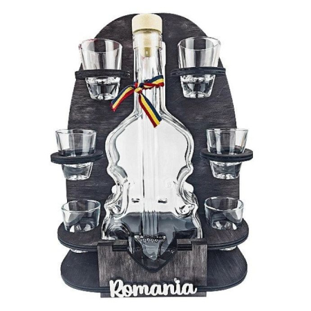 Suveniruri Romania - Suport Sticla Vioara cu pahare Romania SVR111