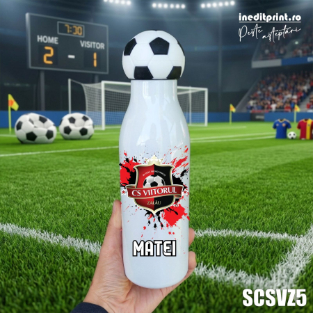 Termos sport personalizat cu sigla C.S. Viitorul Zalau, cu capac de minge fotbal - SCSVZ5