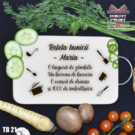 Ustensile bucatarie - Tocător personalizat cu mâner Reteta bunicii TB21