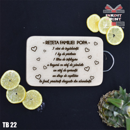 Ustensile bucatarie - Tocător personalizat cu mâner Reteta familiei TB22
