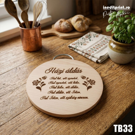 Ustensile bucatarie - Tocator rotund personalizat cu maner metalic Kraszna, 20X20cm TB33