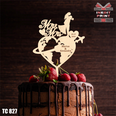 Nuntă - Topper Tort Personalizat Avion Mr & Mrs TC827