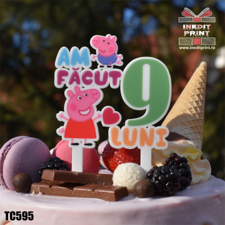 Peppa Pig - Topper Tort UV Personalizat Am facut 9 luni TC595