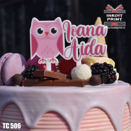 Natura si Animalute - Topper Tort UV Personalizat Bufnița TC506