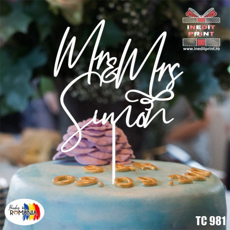 Mr & Mrs + Personalizare - Topper Tort Personalizat Mr & Mrs TC981