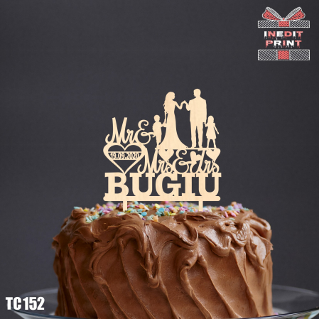 Mr & Mrs + Copii - Topper Tort Personalizat Mr& Mrs TC152