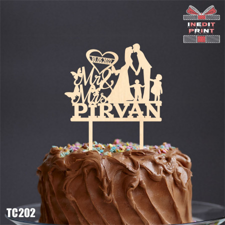 Mr & Mrs + Copii - Topper Tort Personalizat Mr&Mrs TC202