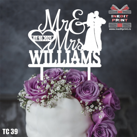 Mr & Mrs + Personalizare - Topper Tort Personalizat  Mr&Mrs TC39