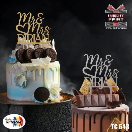 Mr & Mrs + Personalizare - Topper Tort Personalizat MR&MRS TC643