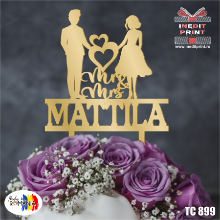 Nuntă - Topper Tort Personalizat  Mr & Mrs TC899