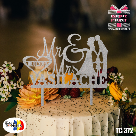 Mr & Mrs + Copii - Topper Tort Personalizat TC372