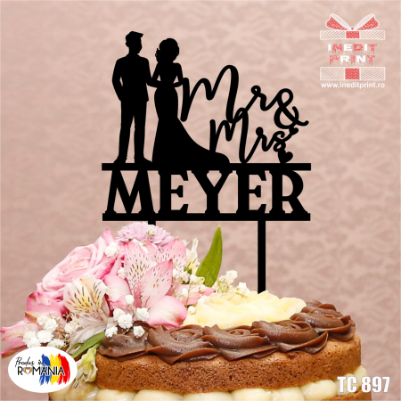 Nuntă - Topper Tort Personalizat  Mr & Mrs TC897