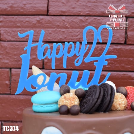 Happy Birthday + Personalizare - Topper tort TC374