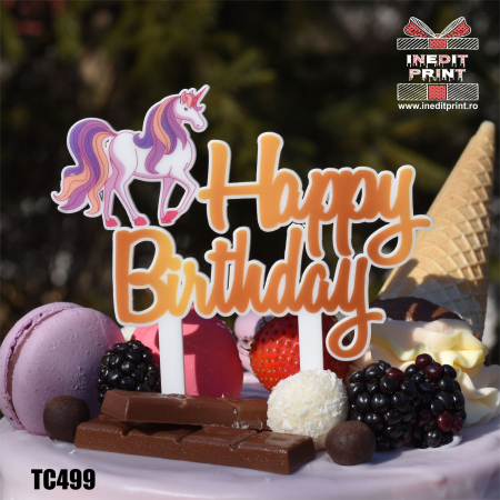 Happy Birthday - Topper Tort UV Happy B-day Unicorn TC499