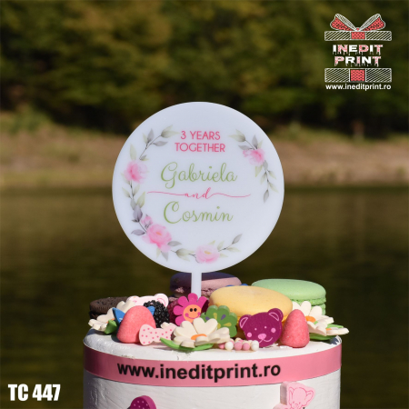 Nuntă - Topper Tort UV Personalizat "3 years together" TC447