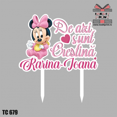 Botez pentru copii - Topper Tort UV Personalizat Minnie | Mickey TC679 fată | băiat (De azi sunt crestin/a)