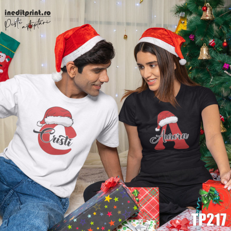 Cadouri sub 150 lei - Tricou de Crăciun personalizat cu Initiale TP217