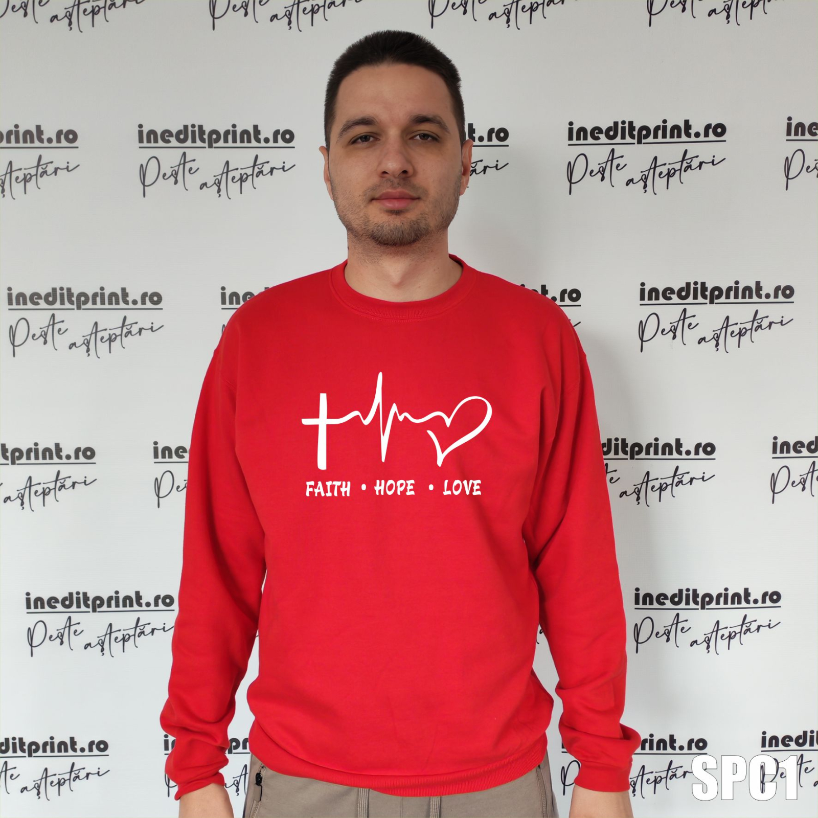 Sweatshirt Faith Hope Love SCP1 2XL, Rosu