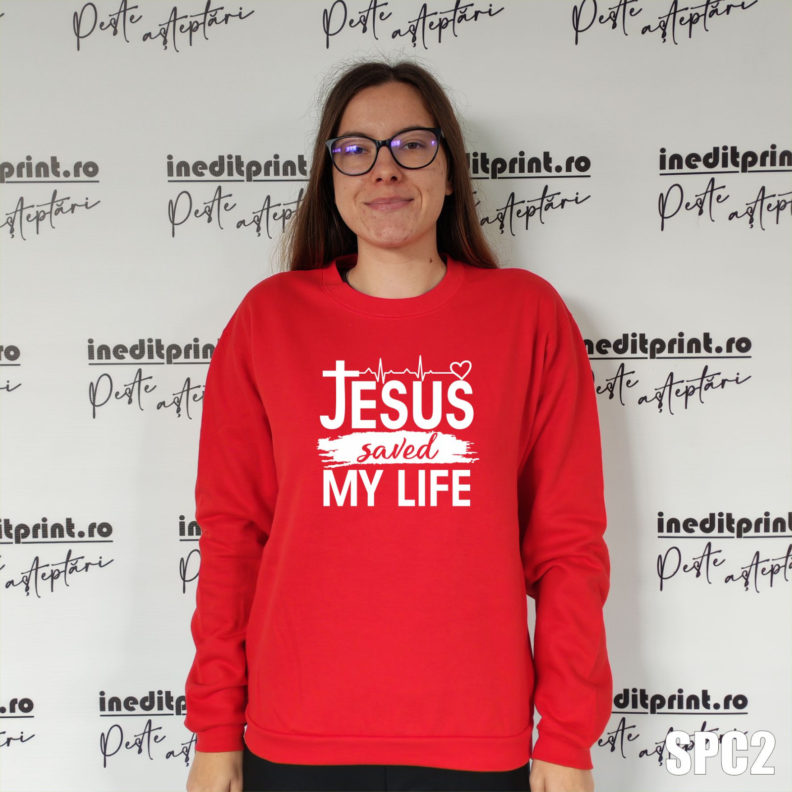 Sweatshirt Jesus saved my life SCP2 XS, Rosu