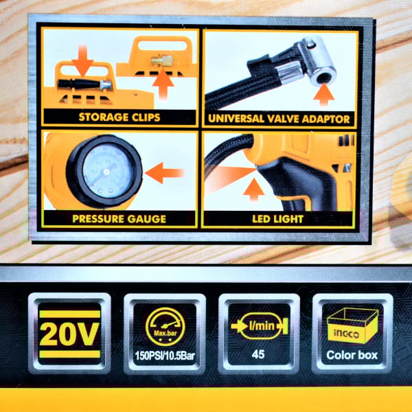 Compresor auto 20V, pe acumulator, 10bar - INGCO CACLI2001 [4]