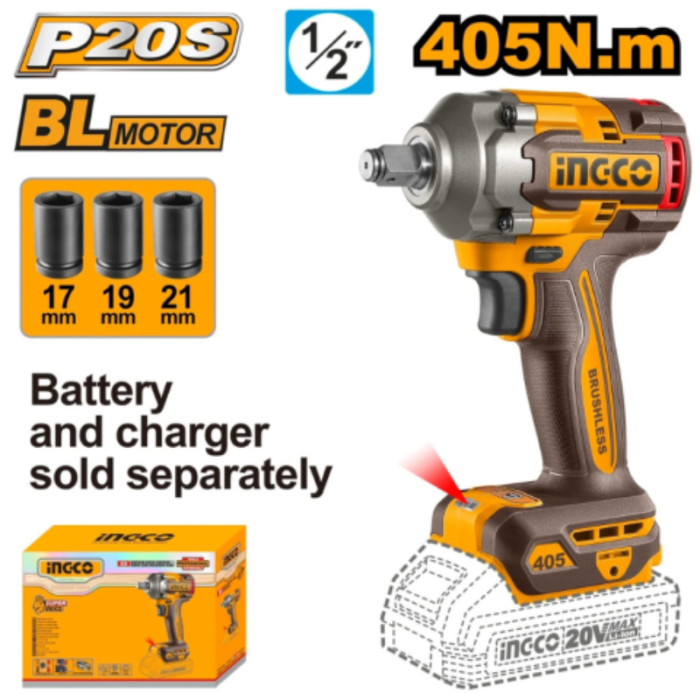 Cheie, Pistol de impact, 20V, Brushless, 400Nm, 1/2", fara acumulator si incarcator [2]