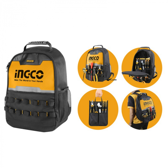 Ghiozdan, rucsac pentru Scule, 34cm x 17cm x 45cm, material Oxford 600D - INGCO HBP0101 [6]