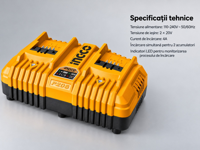 Incarcator dublu rapid 20V 4A, pentru 2 acumulatori, sistem inteligent [2]