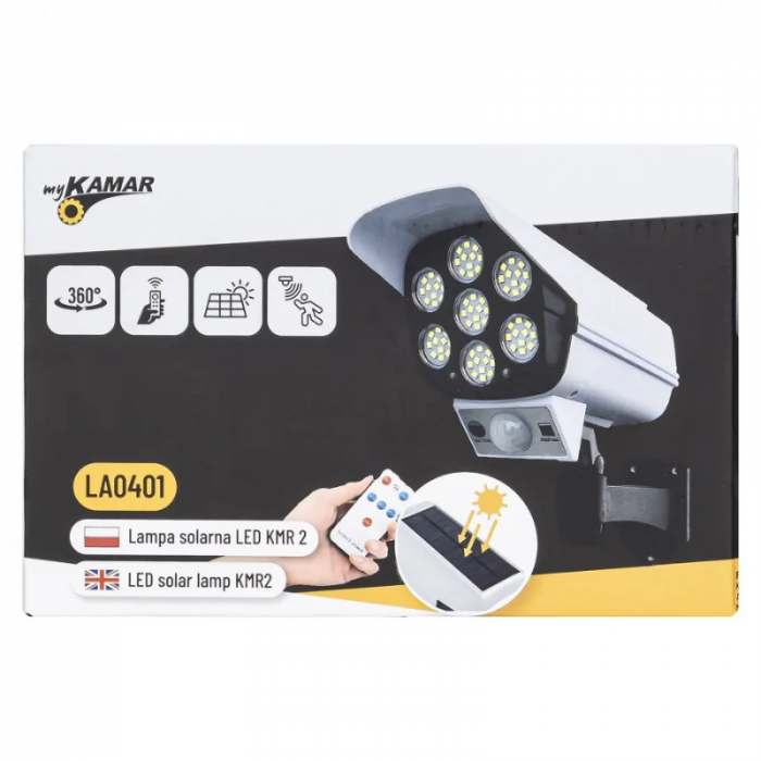 Lampa solara, 100 x LED, cu senzor de miscare si telecomanda, tip camera supraveghere [13]