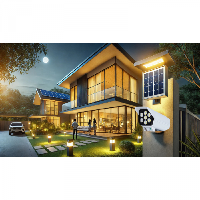 Lampa solara, 100 x LED, cu senzor de miscare si telecomanda, tip camera supraveghere [15]