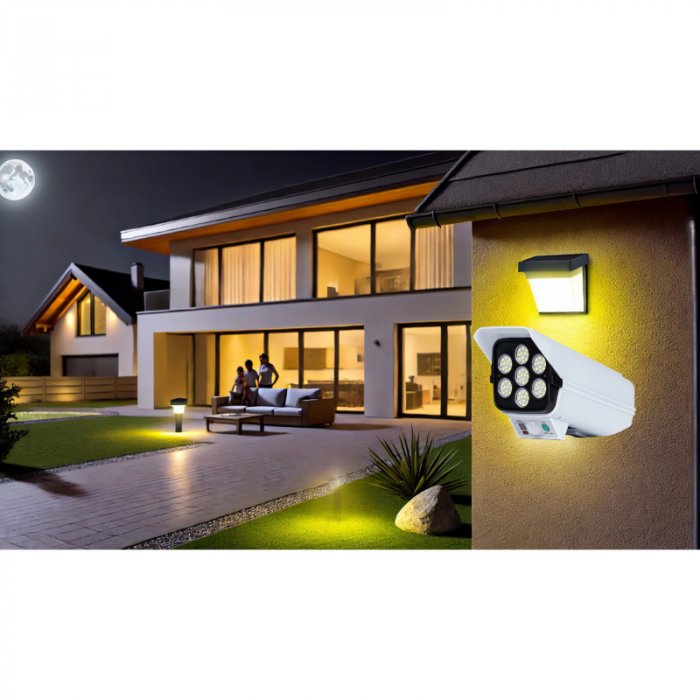 Lampa solara, 100 x LED, cu senzor de miscare si telecomanda, tip camera supraveghere [14]