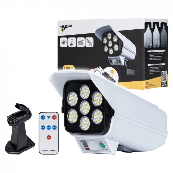 Lampa solara, 100 x LED, cu senzor de miscare si telecomanda, tip camera supraveghere [2]