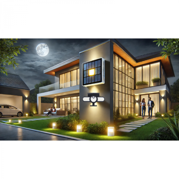 Lampa solara, 112 x LED, cu senzor de miscare, 3 capete rotative 360° [15]