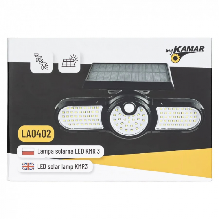 Lampa solara, 112 x LED, cu senzor de miscare, 3 capete rotative 360° [13]