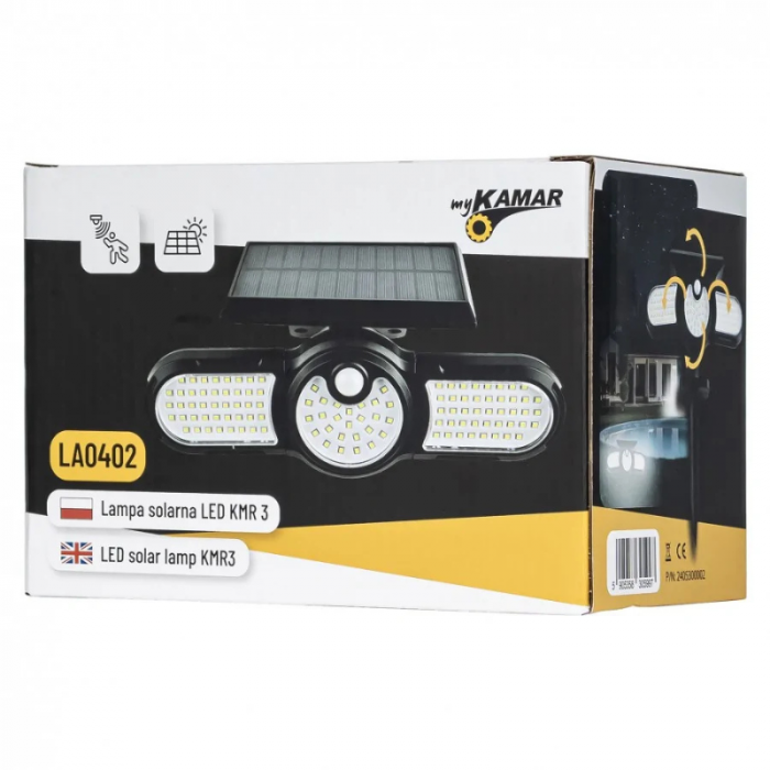Lampa solara, 112 x LED, cu senzor de miscare, 3 capete rotative 360° [14]