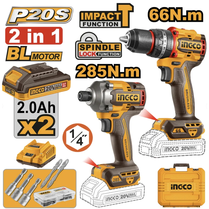 Masina de insurubat, impact, 20V, 66Nm, 285Nm, 2 acumulatori, 47 accesorii [2]
