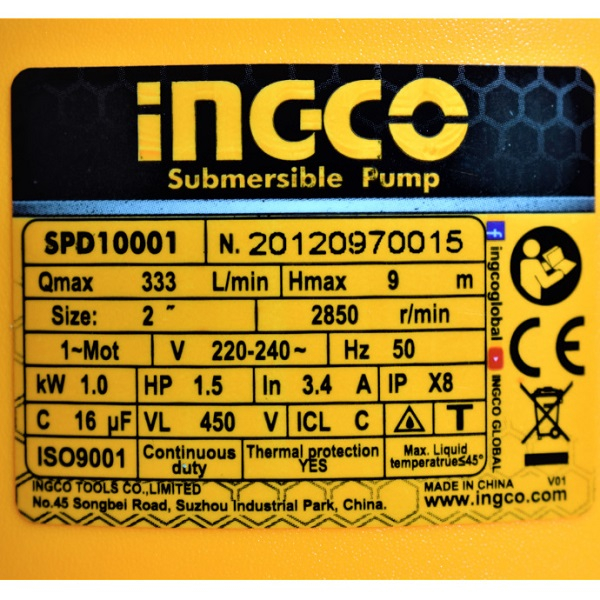 Pompa submersibila apa curata, murdara, 1000w, 333L, motor cupru - INGCO SPD10001 [6]